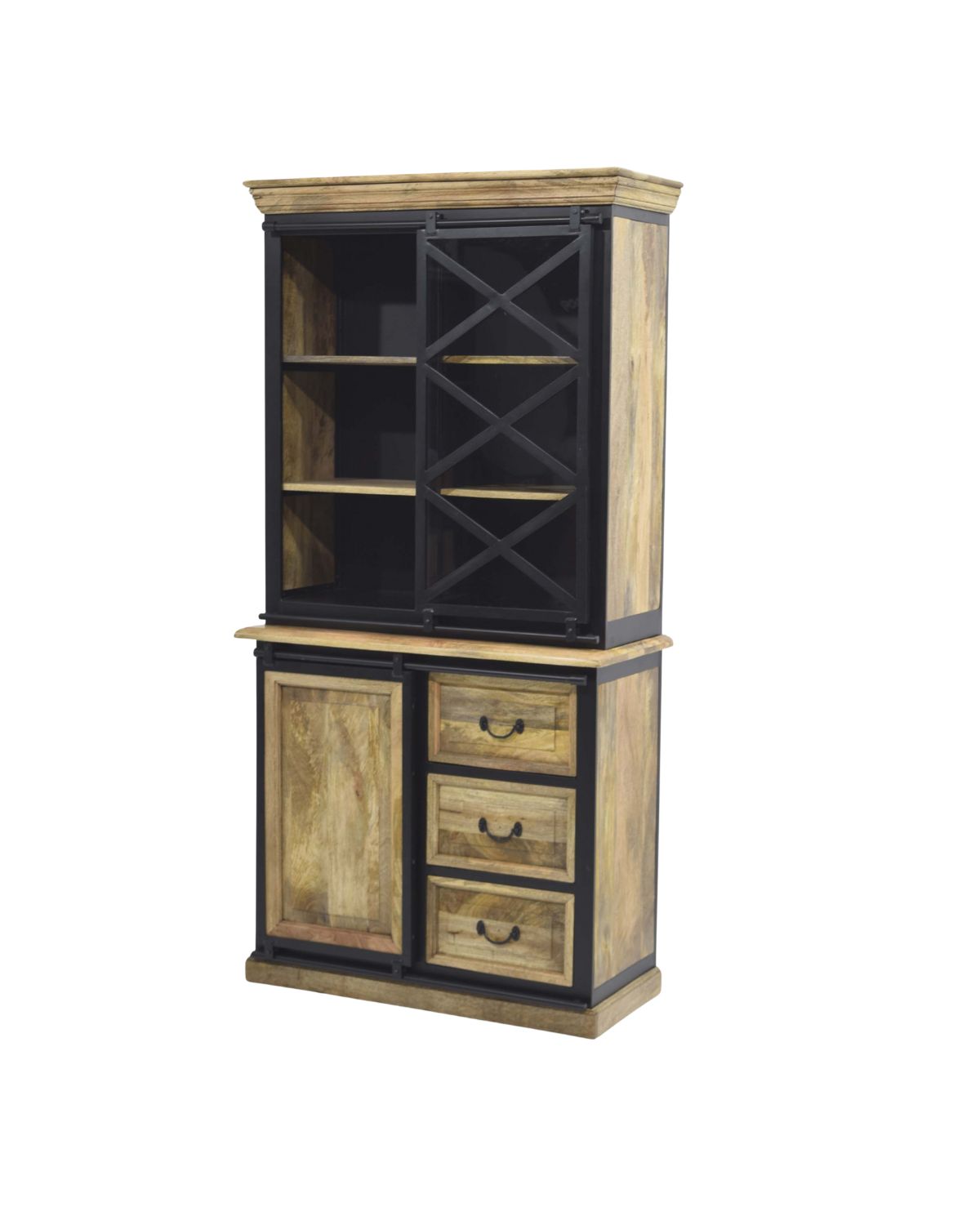 1 Vintage Mango Wood Storage Buffet with Hutch - Image 1