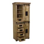 Rustic Industrial Tall Sideboard with Sliding Doors & Storage Drawers