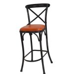 Industrial Cross Back Leather Bar Stool