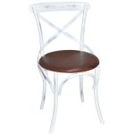 Vintage White Cross Back Metal Chair with Leather Seat