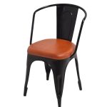 Black Metal Chair with Tan Leather Seat