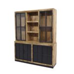 Industrial Mango Wood Buffet Cabinet with Glass & Metal Doors