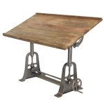 Industrial Crank Adjustable Drafting Table Base with Wooden Top