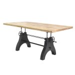 Industrial Crank Dining Table with Solid Wood Top