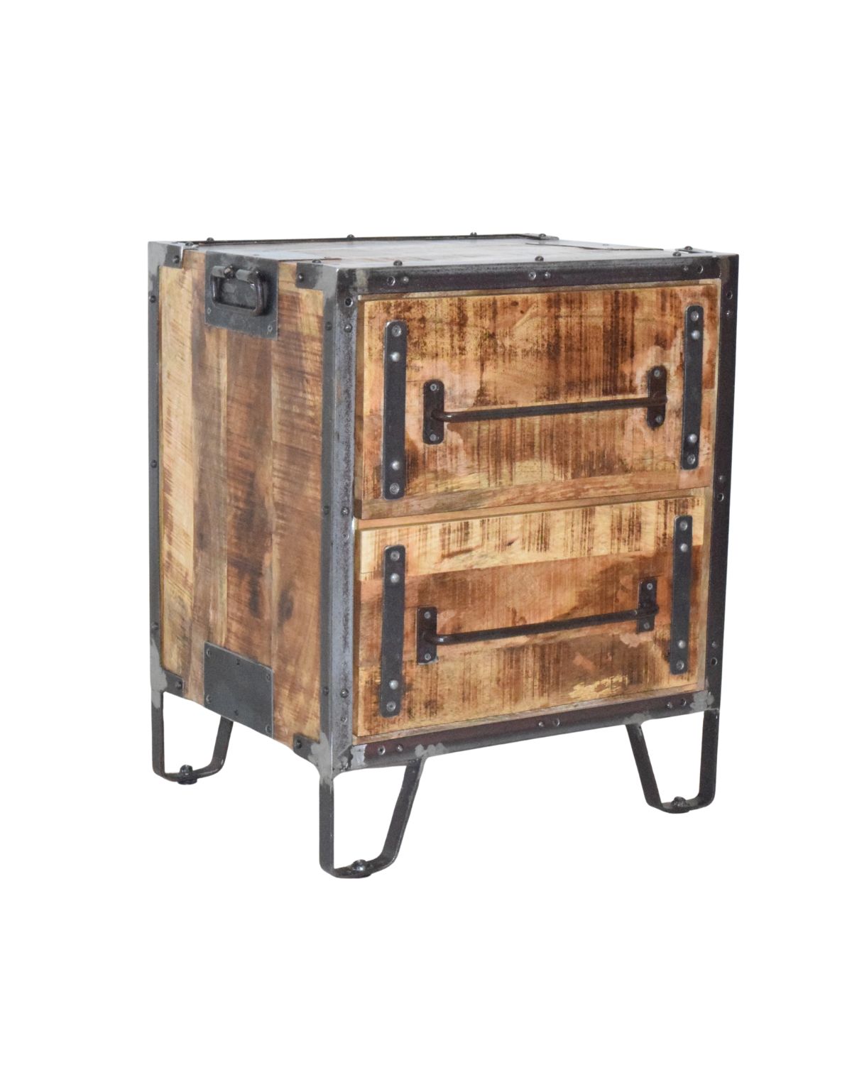 156 Industrial Rivet Mango Wood 2-Drawer Cabinet - Image 1