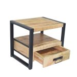 Industrial Mango Wood Side Table with Drawer