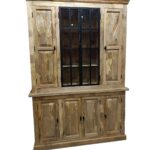 Rustic Mango Wood Buffet & Hutch with Glass Centre Doors