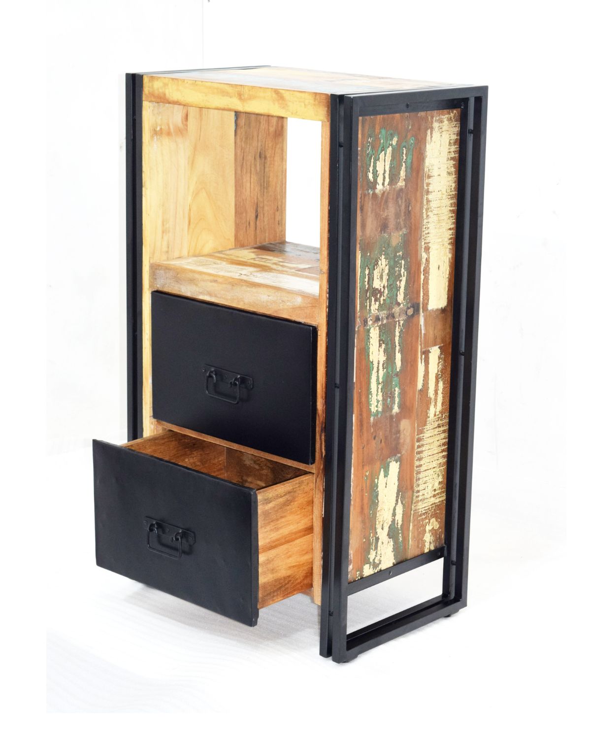 171 Industrial Reclaimed Wood Side Cabinet with 2 Drawers - Image 1