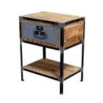 Industrial Mango Wood Bedside Table with Metal Drawer