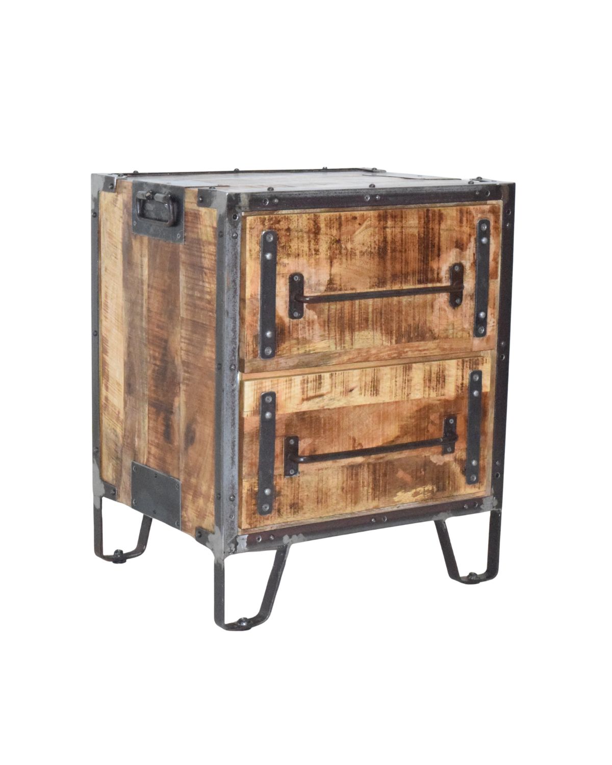 182 Industrial Trunk-Style Mango Wood 2-Drawer Cabinet - Image 1