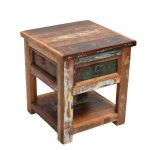 Reclaimed Wood Side Table with Drawer & Shelf