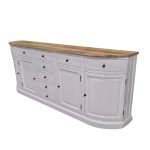 White Curved Solid Wood Sideboard with Natural Wooden Top