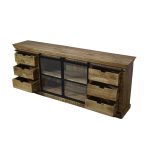 Mango Wood Sliding Glass Door Sideboard with Multi-Drawer Storage