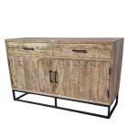 Modern Industrial Mango Wood Sideboard with Metal Base