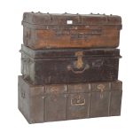 Vintage Metal Trunk Stack – Antique Storage Chest Collection
