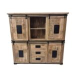 Industrial Mango Wood Buffet Cabinet with Sliding Doors