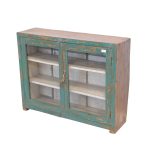 Vintage Distressed Teal Display Cabinet