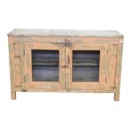 Vintage Distressed Glass-Front Wooden Sideboard
