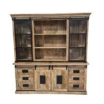 Industrial Mango Wood Buffet Cabinet with Sliding Glass & Wooden Doors