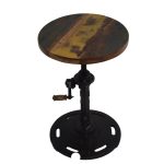 Vintage Industrial Crank Stool with Distressed Wood Seat