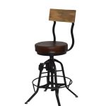Industrial Vintage Adjustable Bar Stool with Wooden Backrest