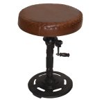Vintage Industrial Leather-Top Adjustable Stool