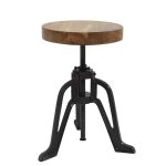 Industrial Iron & Wood Adjustable Stool