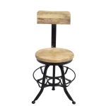 Vintage Industrial Mango Wood Adjustable Stool with Backrest