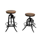 Industrial Adjustable Cast Iron Stools – Set of 2