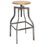 Industrial Adjustable Metal Frame Wooden Stool