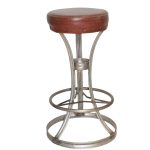 Vintage Industrial Metal Ring Base Bar Stool with Leather Seat