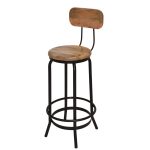 Industrial Wooden Seat Bar Stool with Backrest