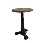 Industrial Adjustable Wooden Top Cast Iron Stool