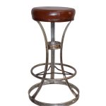 Vintage Chrome Metal Bar Stool with Leather Seat