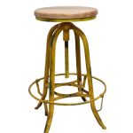Vintage Yellow Industrial Adjustable Wooden Bar Stool