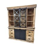 Industrial Mango Wood Buffet Cabinet with X-Frame Sliding Doors