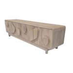 Designer Solid Wood TV Cabinet with 3D Geometric Doors