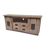 Rustic Solid Wood TV Cabinet with Sliding Doors & Storage Drawers