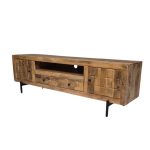 Solid Wood Textured Carved TV Cabinet with Metal Legs