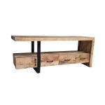 Industrial Solid Wood TV Cabinet with Open Shelf & Metal Support