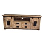 Solid Wood Sliding Door TV Cabinet with Multi-Drawer Storage
