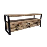 Industrial Solid Wood TV Cabinet with Metal Frame & Multi Drawer Storage