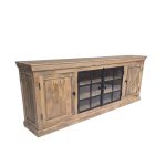 Solid Wood TV Cabinet with Glass Panel Doors & Side Storage