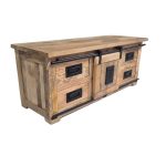 Rustic Solid Wood TV Cabinet with Sliding Door & Drawer Storage