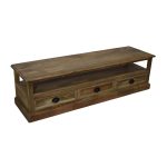 Solid Wood TV Cabinet with Open Shelf & Triple Drawer Storage