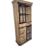 Tall Industrial Mango Wood Buffet Cabinet with Sliding Glass Doors