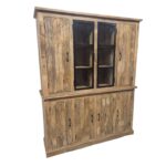 Rustic Mango Wood Buffet & Hutch with Central Glass Doors