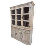 Light Mango Wood Buffet & Hutch with Four Glass Doors