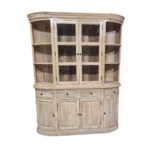 Curved Light Mango Wood Buffet & Hutch with Glass Doors