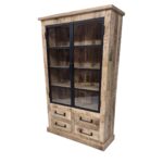 Rustic Mango Wood Glass-Door Buffet Cabinet
